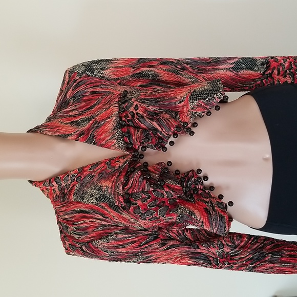Joseph Ribkoff Vintage Croptop Beaded Bolero Jacket Top Wrap / Sz 6 / Red, Black - Picture 2 of 16
